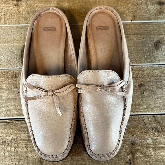 Coach Women's Rayna Mules Slip On Cream Leather Nude Shoes Size 8.5 - Picture 8 of 10